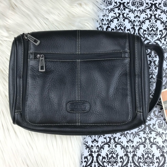 NWT : Fossil : black genuine leather classic ‘midway u zip’ utility bag handbag - Picture 2 of 10